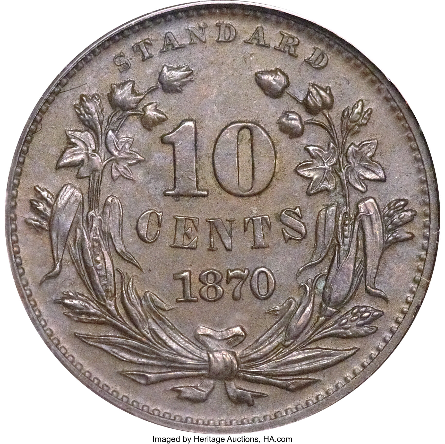 image for: 1870 10C Standard Silver Ten Cents, Judd-852, High R.7, PR64 Brown PCGS....