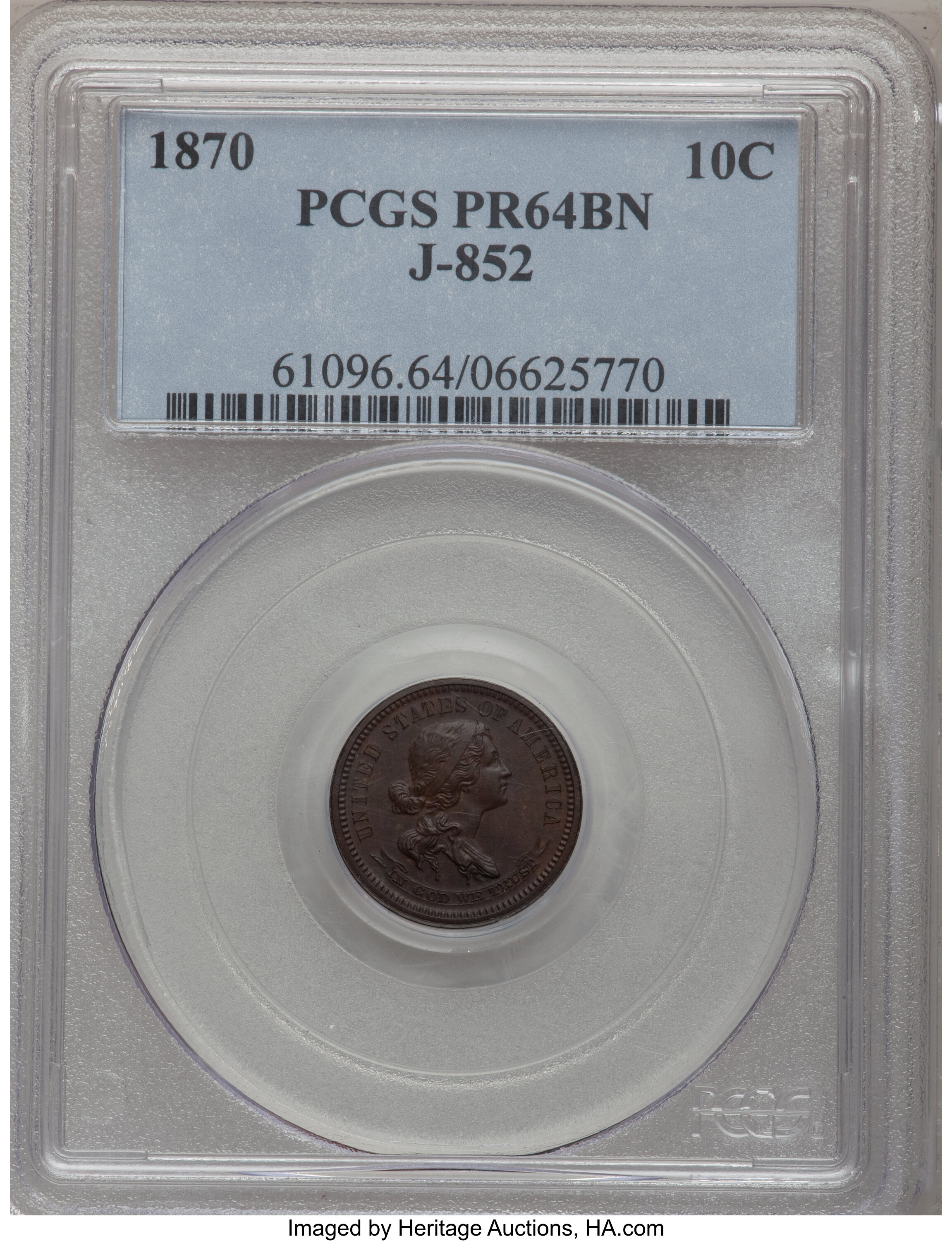 image for: 1870 10C Standard Silver Ten Cents, Judd-852, High R.7, PR64 Brown PCGS....