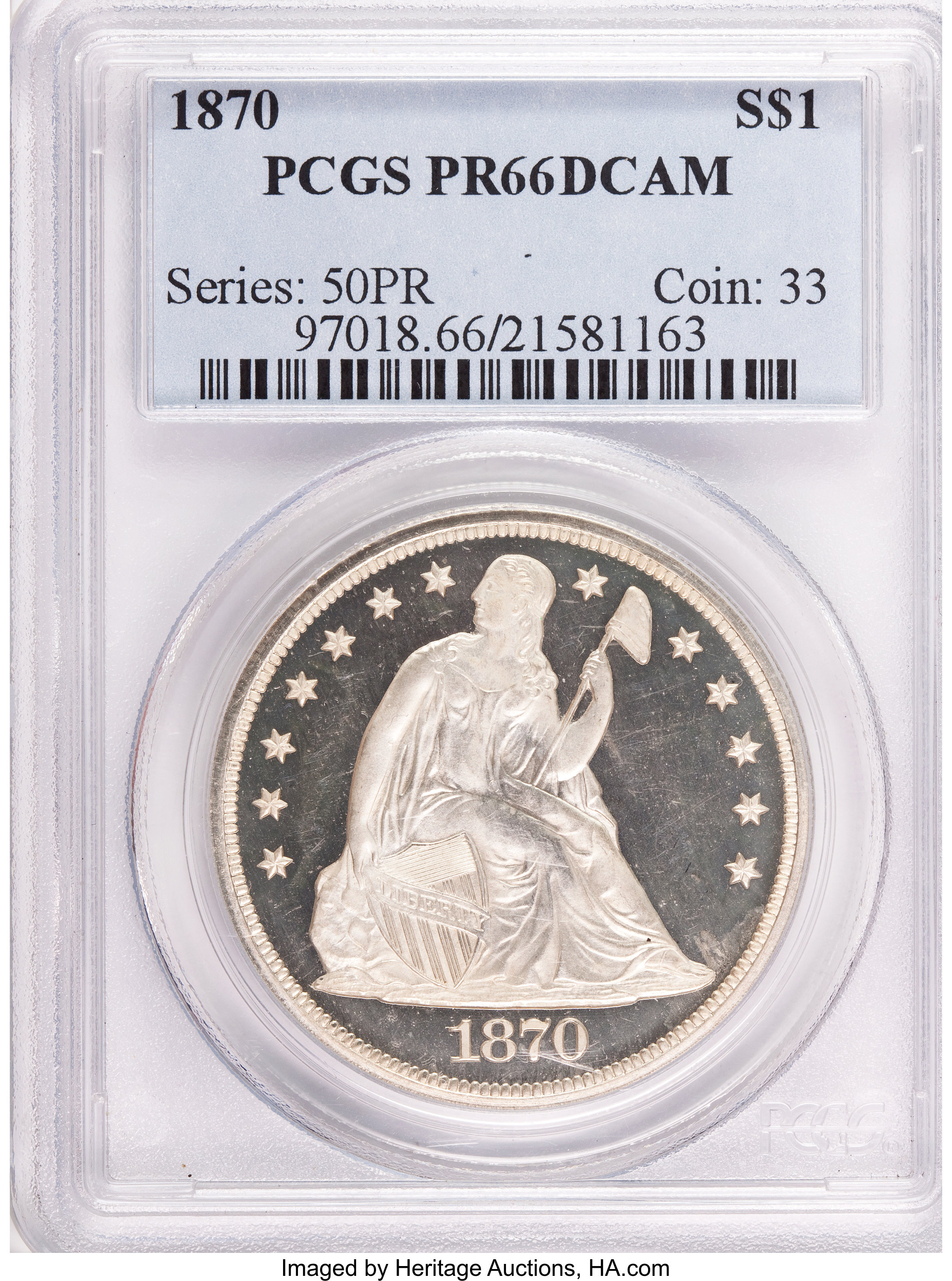 image for: 1870 $1 PR66 Deep Cameo PCGS....