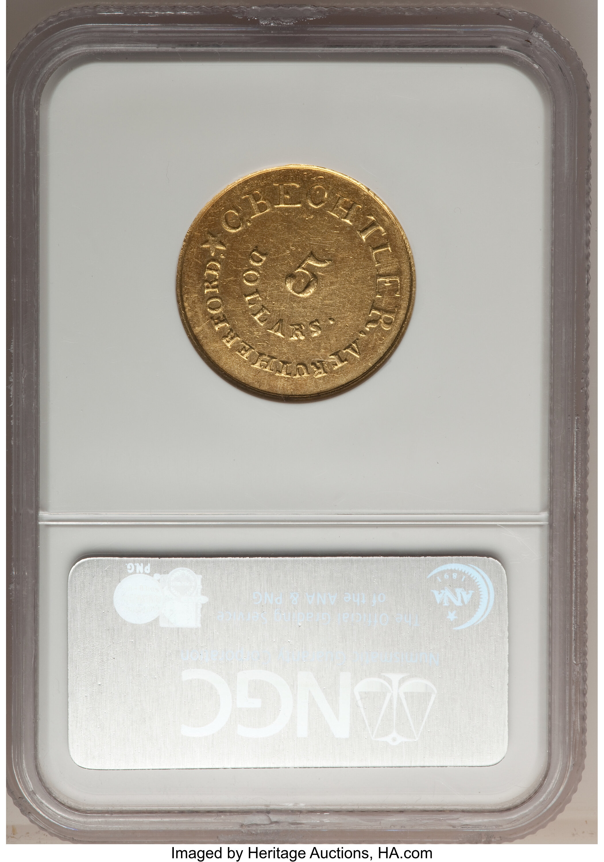 image for: (1837-42) $5 C. Bechtler Five Dollar, Colons Obverse MS61 NGC. K-21, High R.7....