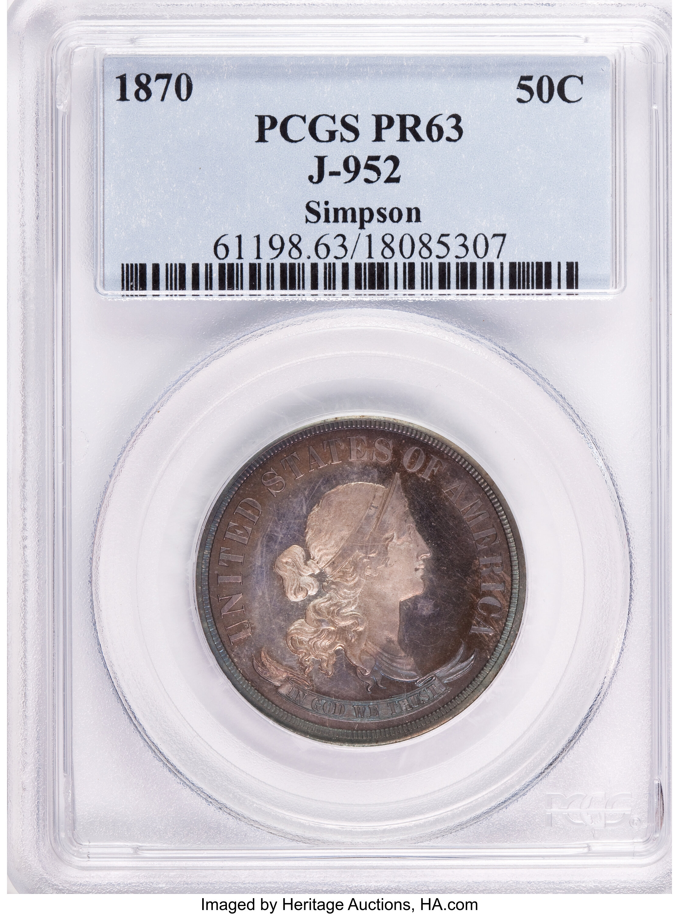image for: 1870 50C Standard Silver Half Dollar, Judd-952, Pollock-1095, Low R.7, PR63 PCGS....