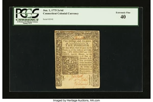 image for: Connecticut July 1, 1775 2s 6d PCGS Extremely Fine 40....