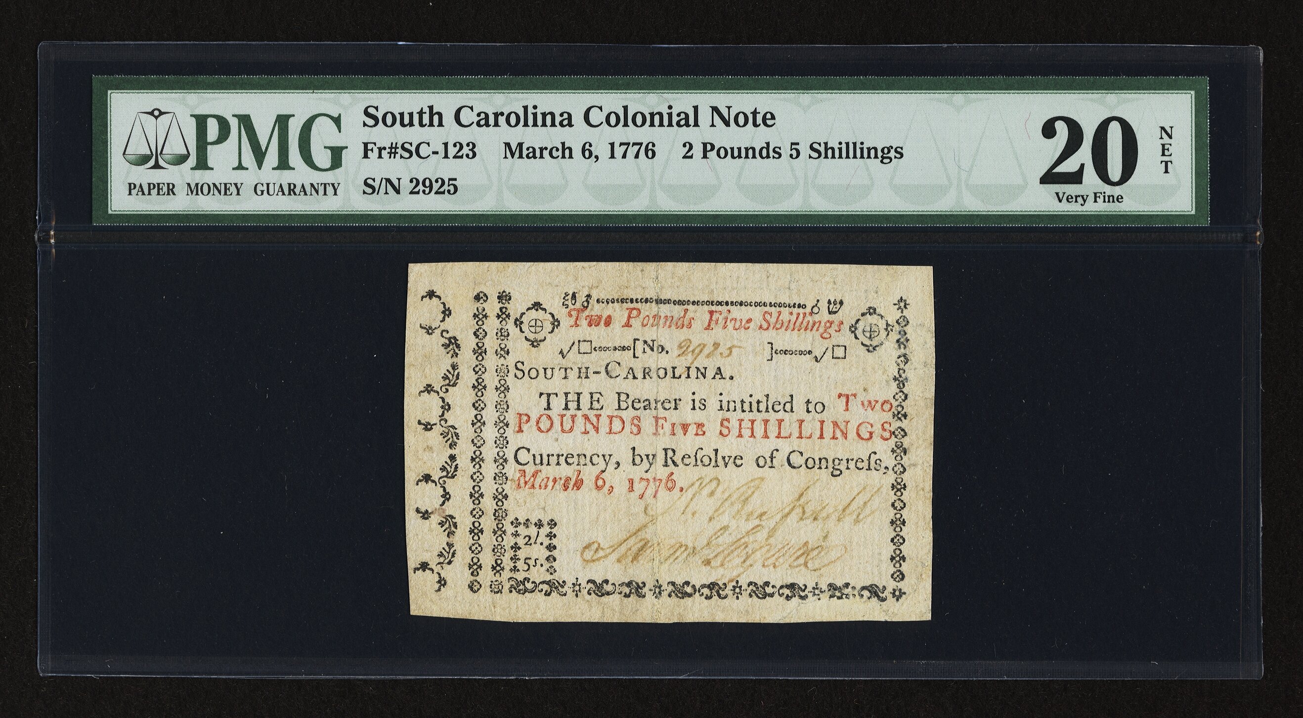 image for: South Carolina March 6, 1776 £2 5s PMG Very Fine 20....