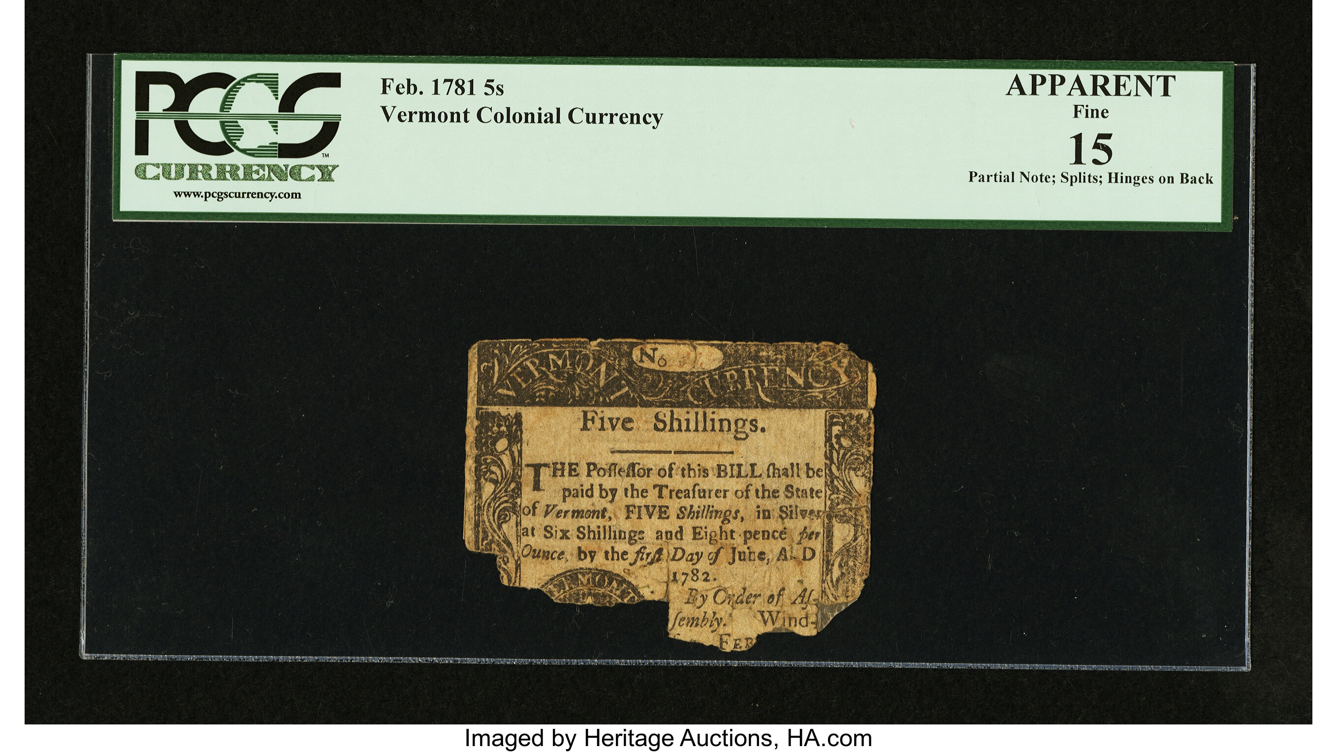 image for: Vermont February 1781 5s PCGS Apparent Fine 15....