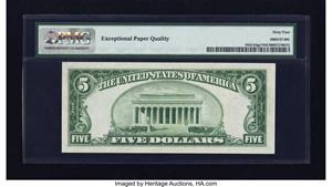 image for: Fr. 1952-D* $5 1928B Light Green Seal Federal Reserve Note. PMG Choice Uncirculated 64 EPQ....