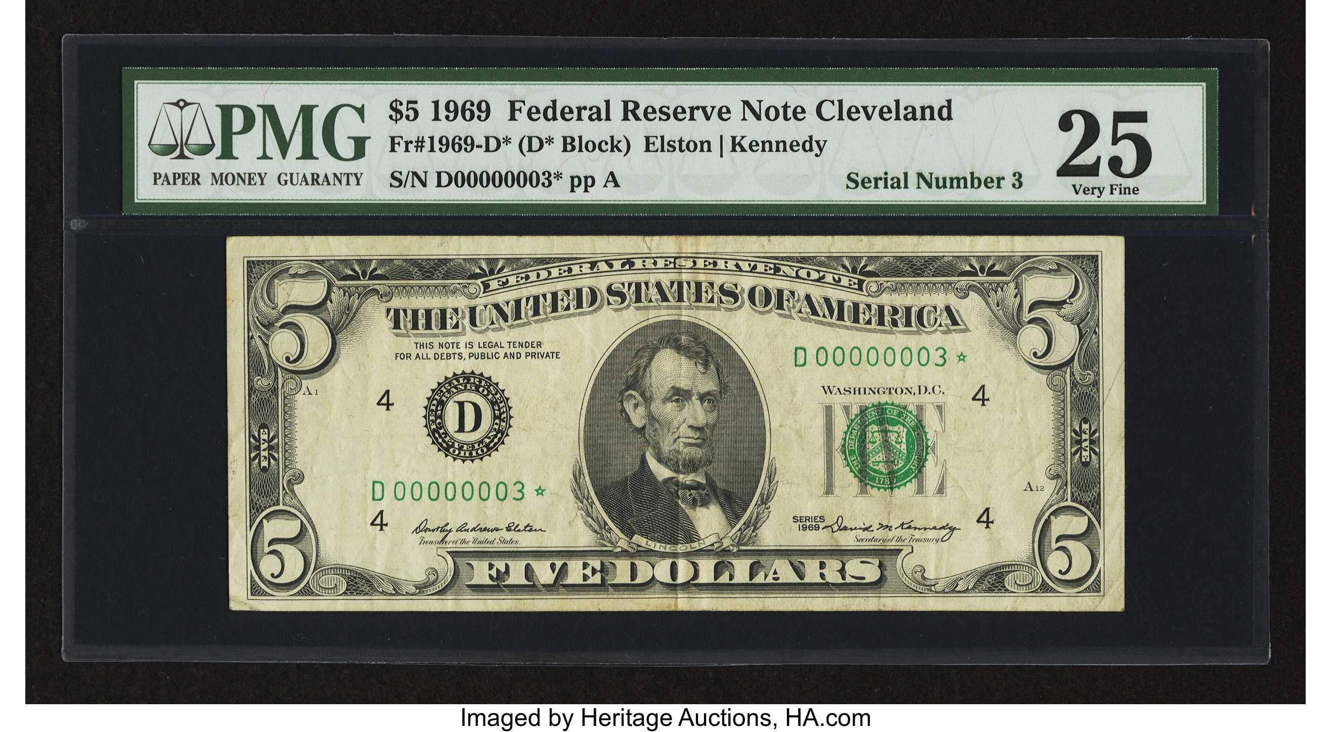image for: Fr. 1969-D* $5 1969 Federal Reserve Note. PMG Very Fine 25....