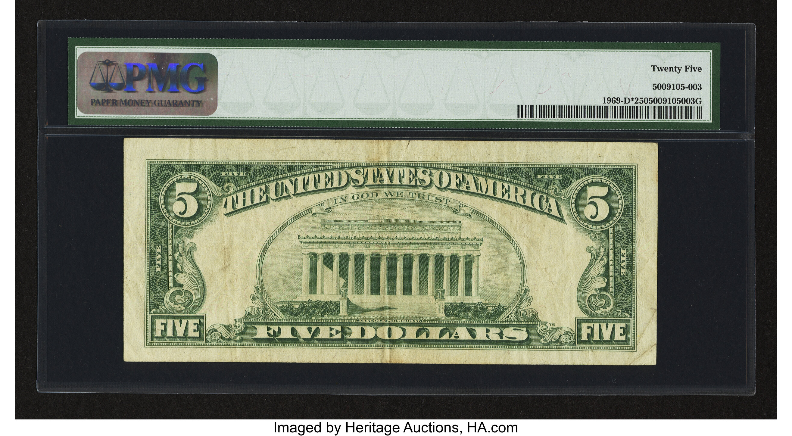 image for: Fr. 1969-D* $5 1969 Federal Reserve Note. PMG Very Fine 25....