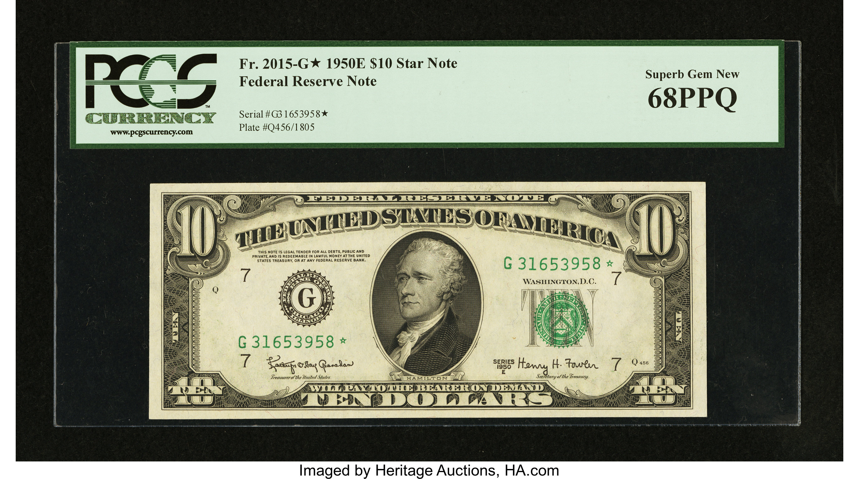 image for: Fr. 2015-G* $10 1950E Federal Reserve Note. PCGS Superb Gem New 68PPQ....