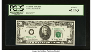 image for: Low Serial Number Fr. 2070-E $20 1969C Federal Reserve Note. PCGS Gem New 65PPQ....