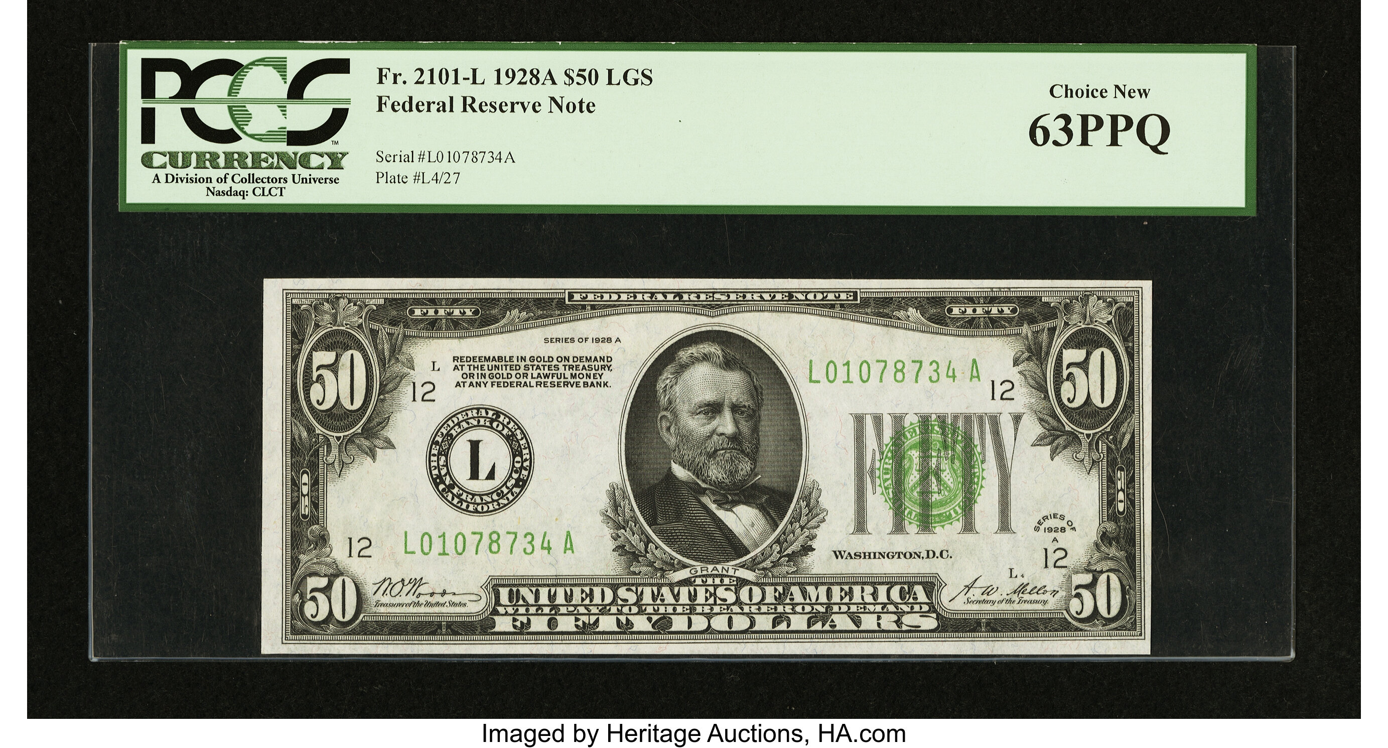 image for: Fr. 2101-L $50 1928A Federal Reserve Note. PCGS Choice New 63PPQ....