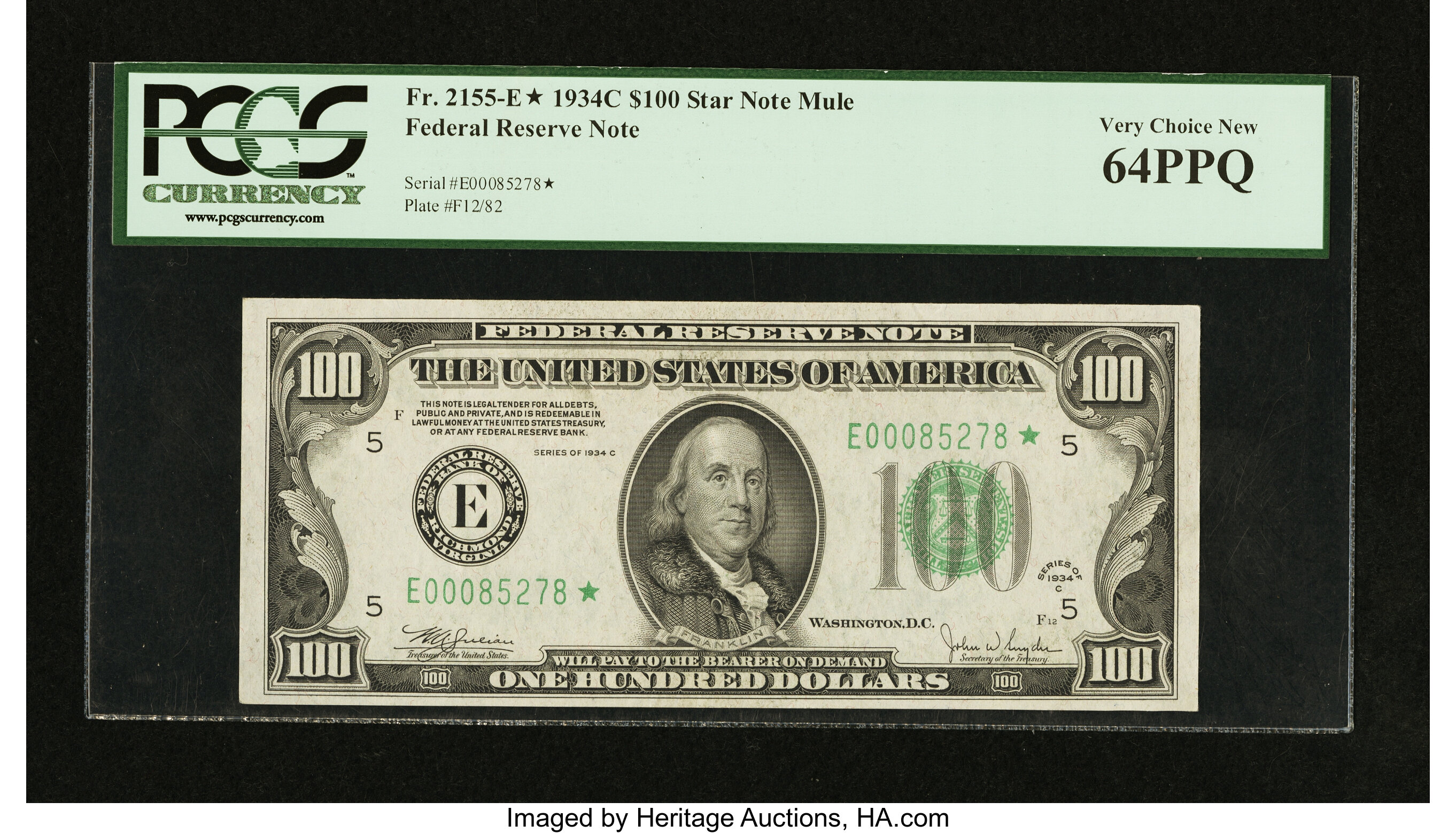 image for: Fr. 2155-E* $100 1934C Mule Federal Reserve Note. PCGS Very Choice New 64PPQ....