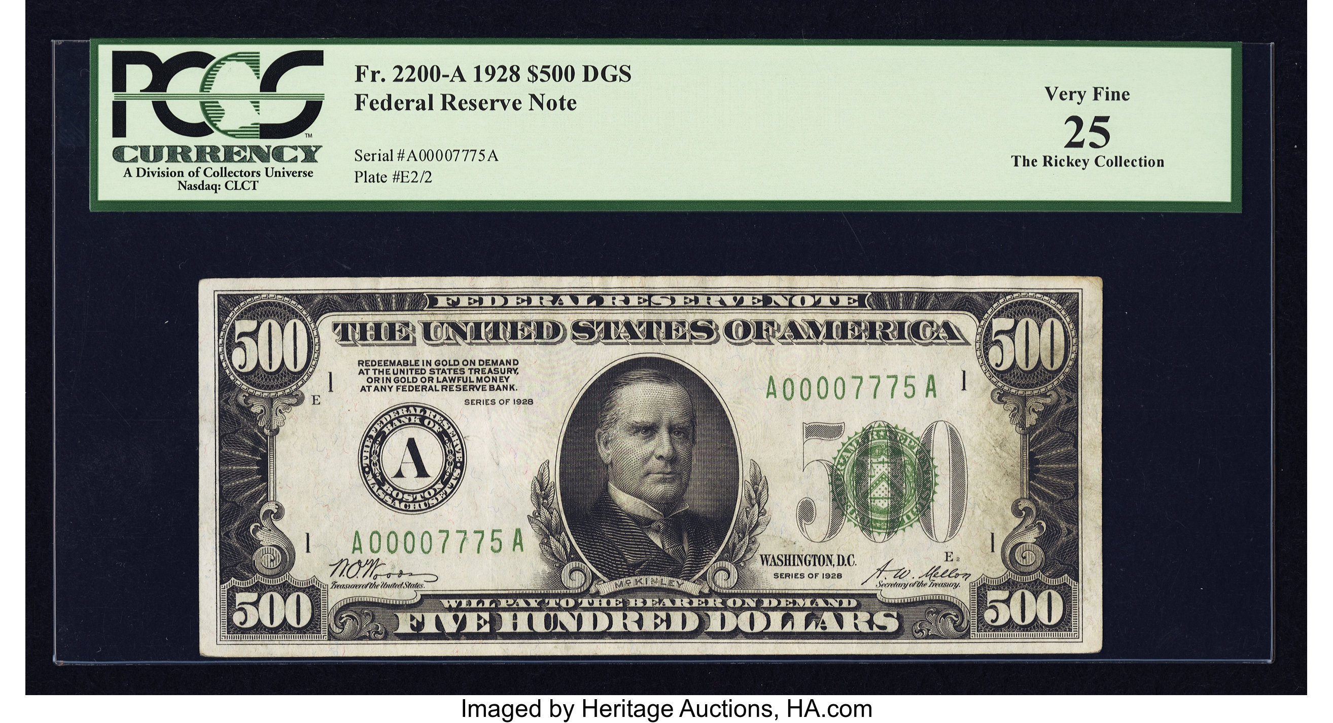 image for: Fr. 2200-A $500 1928 Federal Reserve Note. PCGS Very Fine 25....
