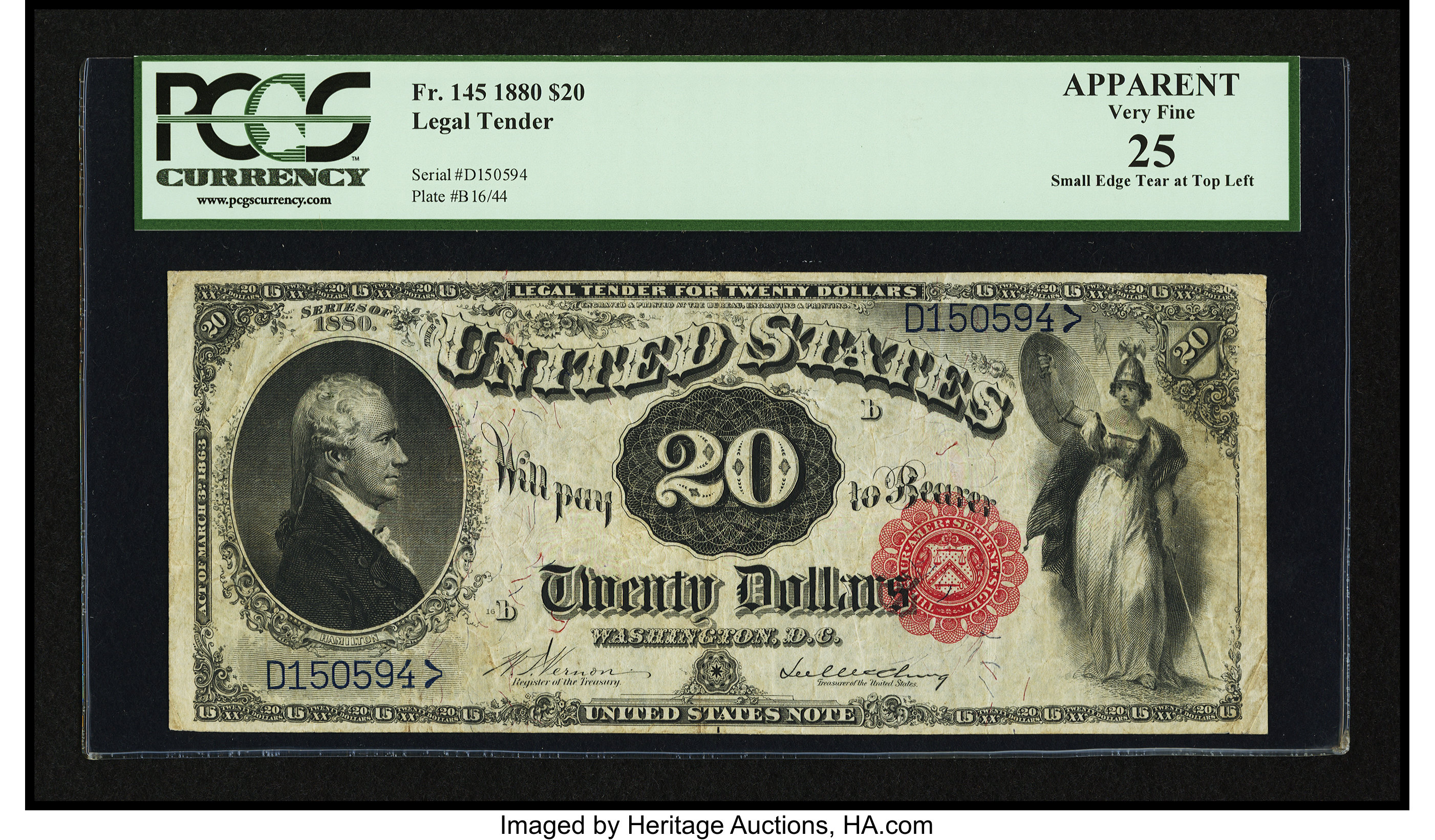image for: Fr. 145 $20 1880 Legal Tender PCGS Apparent Very Fine 25....