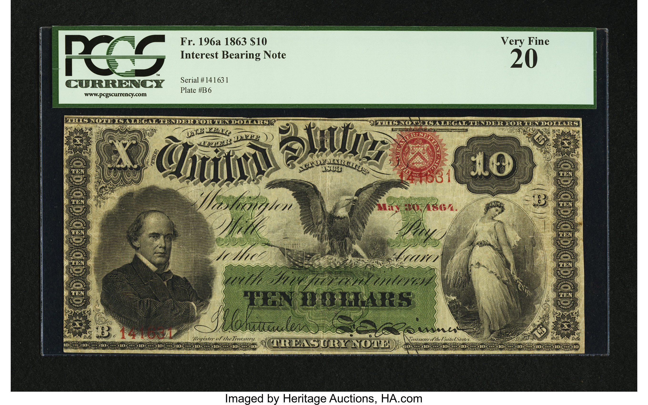 image for: Fr. 196a $10 1863 Interest Bearing Note PCGS Very Fine 20....