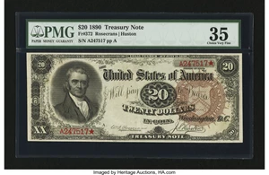 image for: Fr. 372 $20 1890 Treasury Note PMG Choice Very Fine 35....