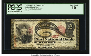 image for: Suffield, CT - $2 1875 Fr. 393 The First NB Ch. # 497...