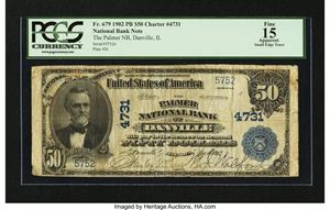 image for: Danville, IL - $50 1902 Plain Back Fr. 679 The Palmer NB Ch. # 4731...