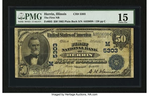 image for: Herrin, IL - $50 1902 Plain Back Fr. 683 The First NB Ch. # (M)5303...