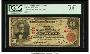 image for: Saint Louis, MO - $50 1902 Red Seal Fr. 664 The Fourth NB Ch. # (M)283...