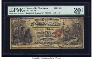 image for: Somerville, NJ - $5 Original Fr. 394 The First NB Ch. # 395...