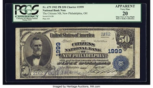 image for: New Philadelphia, OH - $50 1902 Plain Back Fr. 679 The Citizens NB Ch. # 1999...