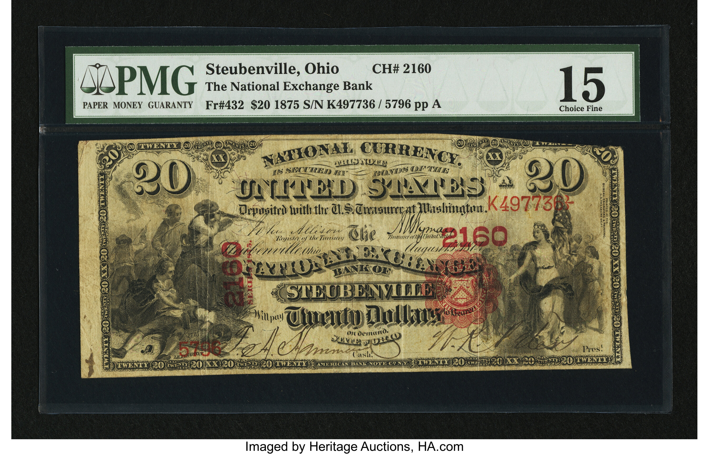 image for: Steubenville, OH - $20 1875 Fr. 432 The National Exchange Bank Ch. # 2160...