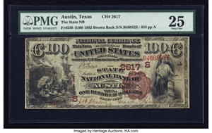 image for: Austin, TX - $100 1882 Brown Back Fr. 530 The State NB Ch. # (S)2617...