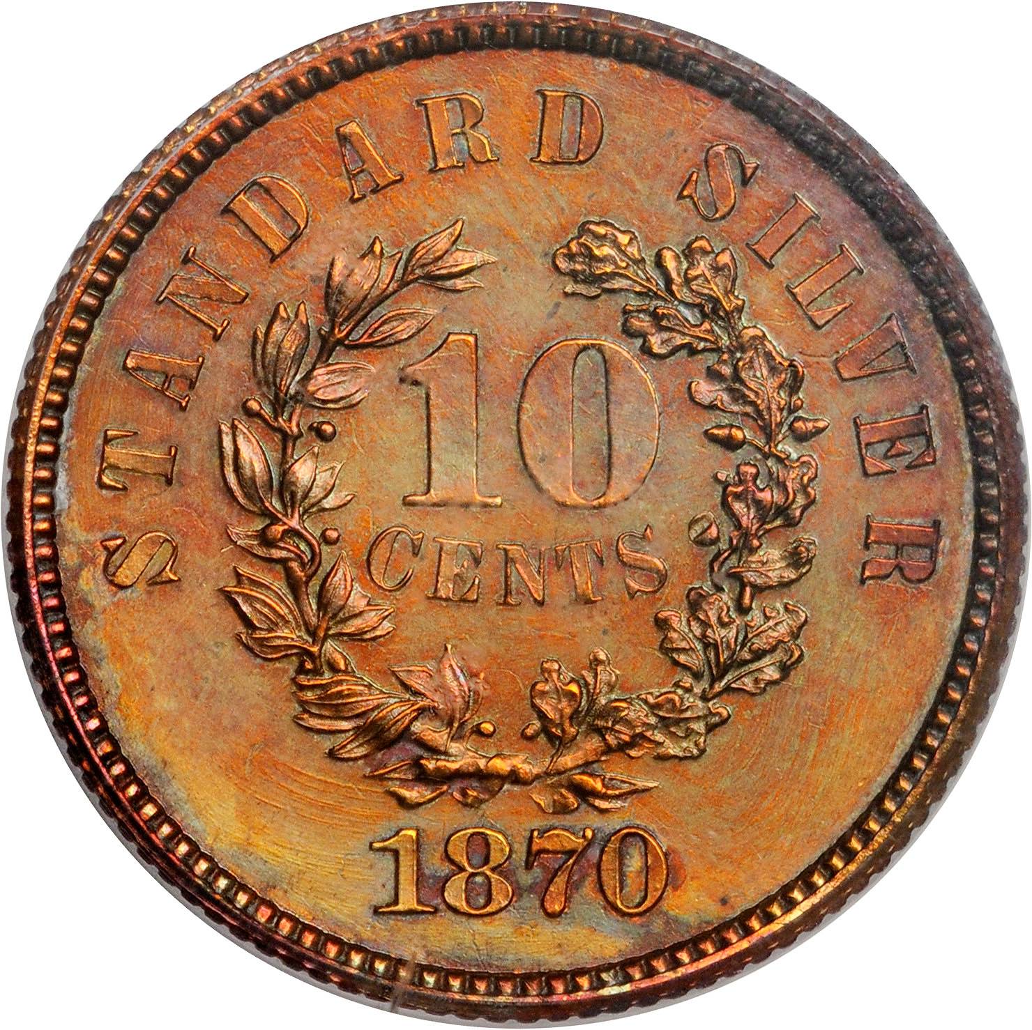 image for: 1870 Pattern Dime. Judd-869, Pollock-965. Rarity-7+. Proof-63 BN (PCGS).