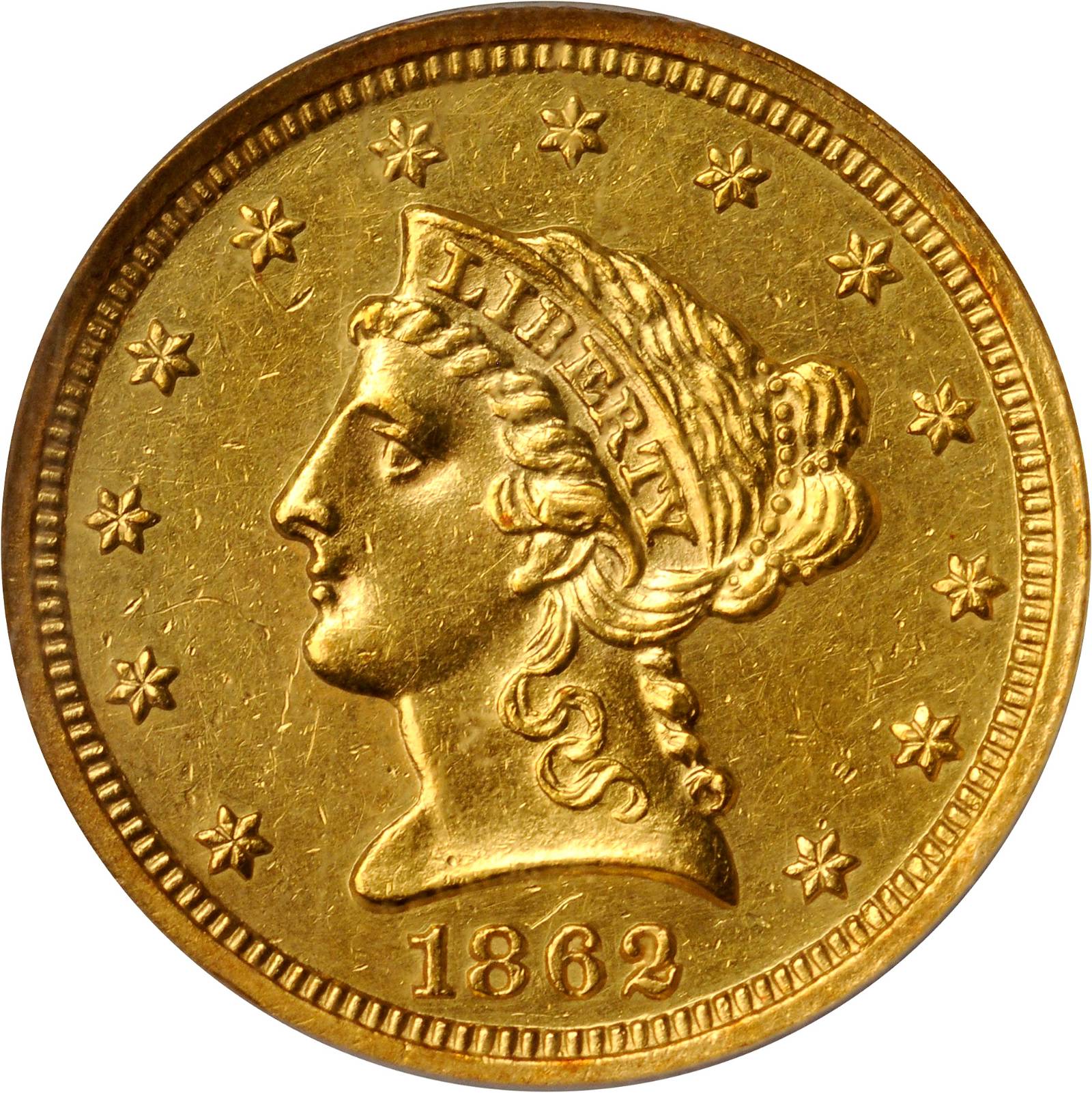 image for: 1862 Liberty Quarter Eagle. Proof--Improperly Cleaned (NCS).