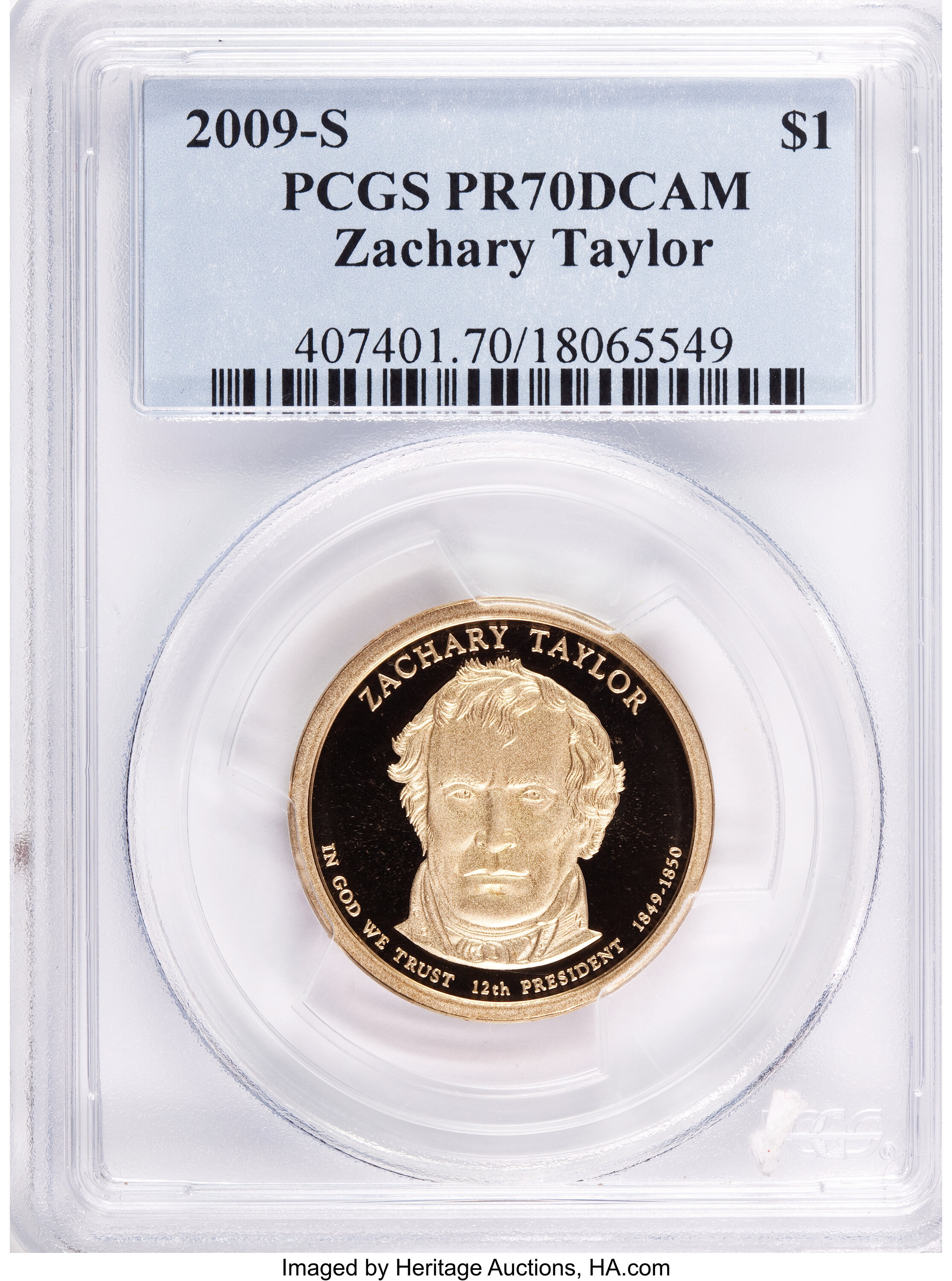 image for: 2009-S $1 Zachary Taylor PR70 Deep Cameo PCGS. PCGS Population (191). NGC Census: (0).  Numismedia Wsl. Price for problem f...