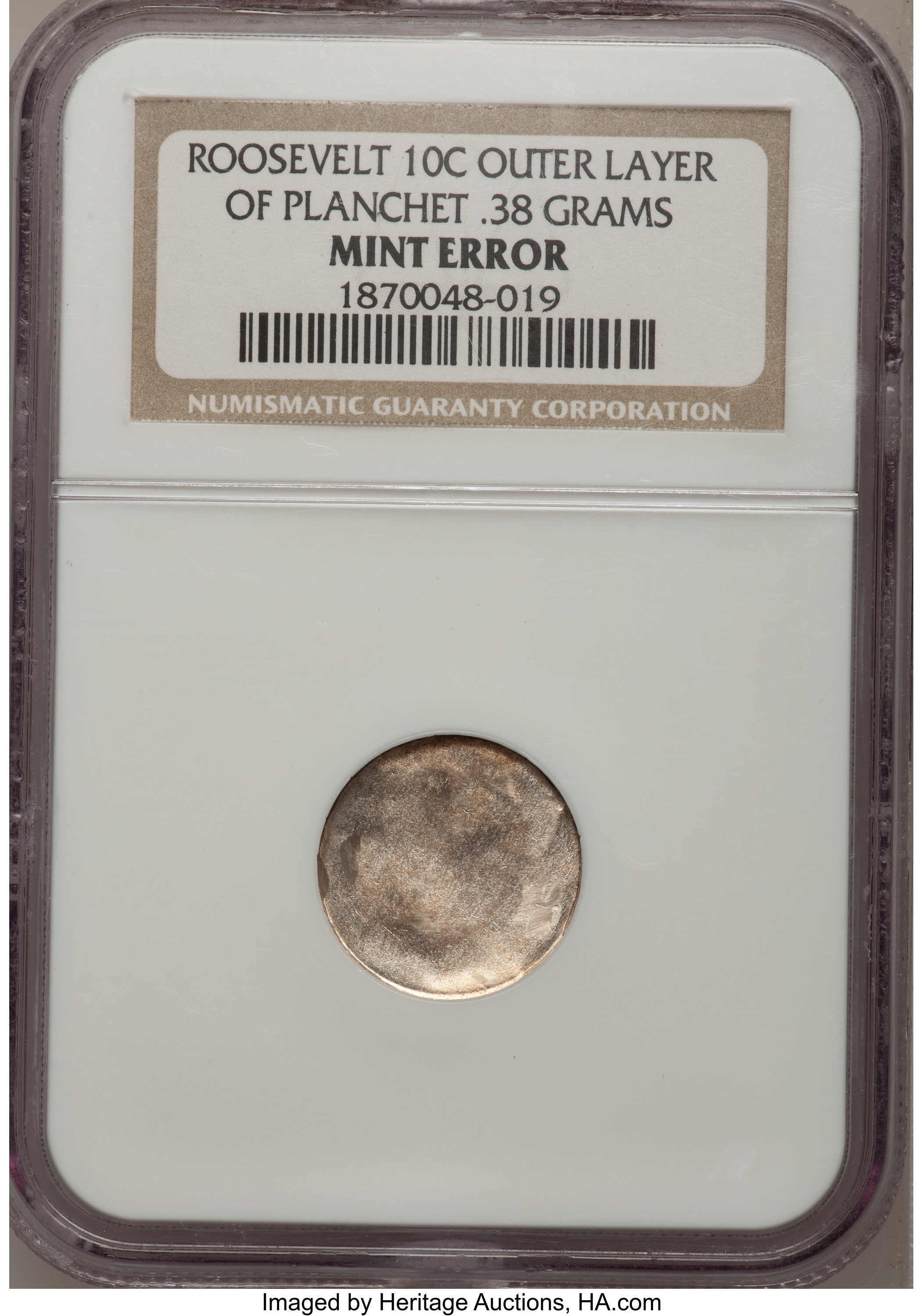 ROOSEVELT 10C Roosevelt Outer Layer of Planchet .38 Grams NGC. Mintage: 255,250,000. (#5082)...