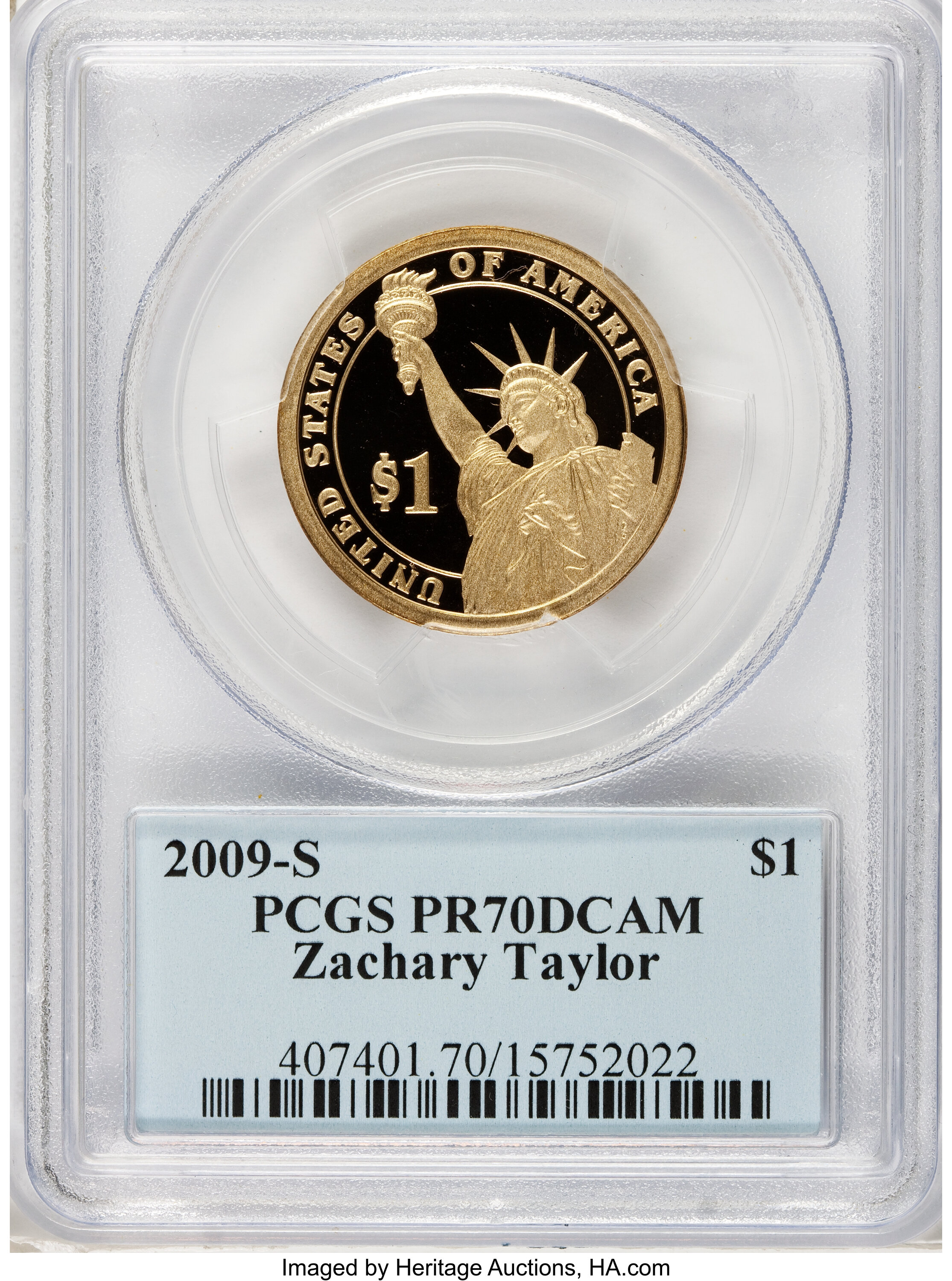 image for: 2009-S $1 Zachary Taylor PR70 Deep Cameo PCGS. PCGS Population (198). NGC Census: (0).  Numismedia Wsl. Price for problem f...