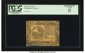 image for: Continental Currency February 26, 1777 $6 PCGS Apparent Very Fine 25....