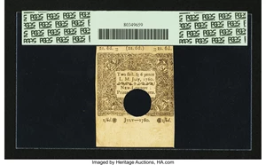 image for: Connecticut July 1, 1780 2s 6d Hole Cancelled PCGS Choice About New 58....