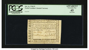 image for: North Carolina July 14, 1760 £3 PCGS Apparent Extremely Fine 45....