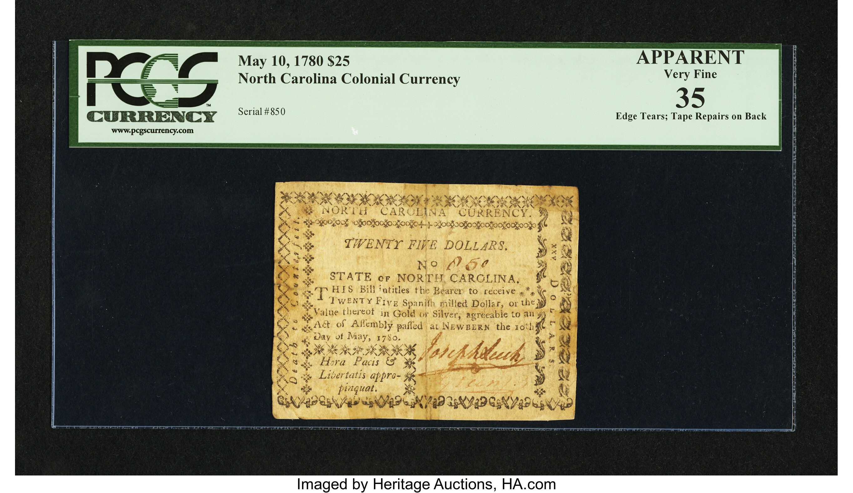 image for: North Carolina May 10, 1778 $25 PCGS Apparent Very Fine 35....