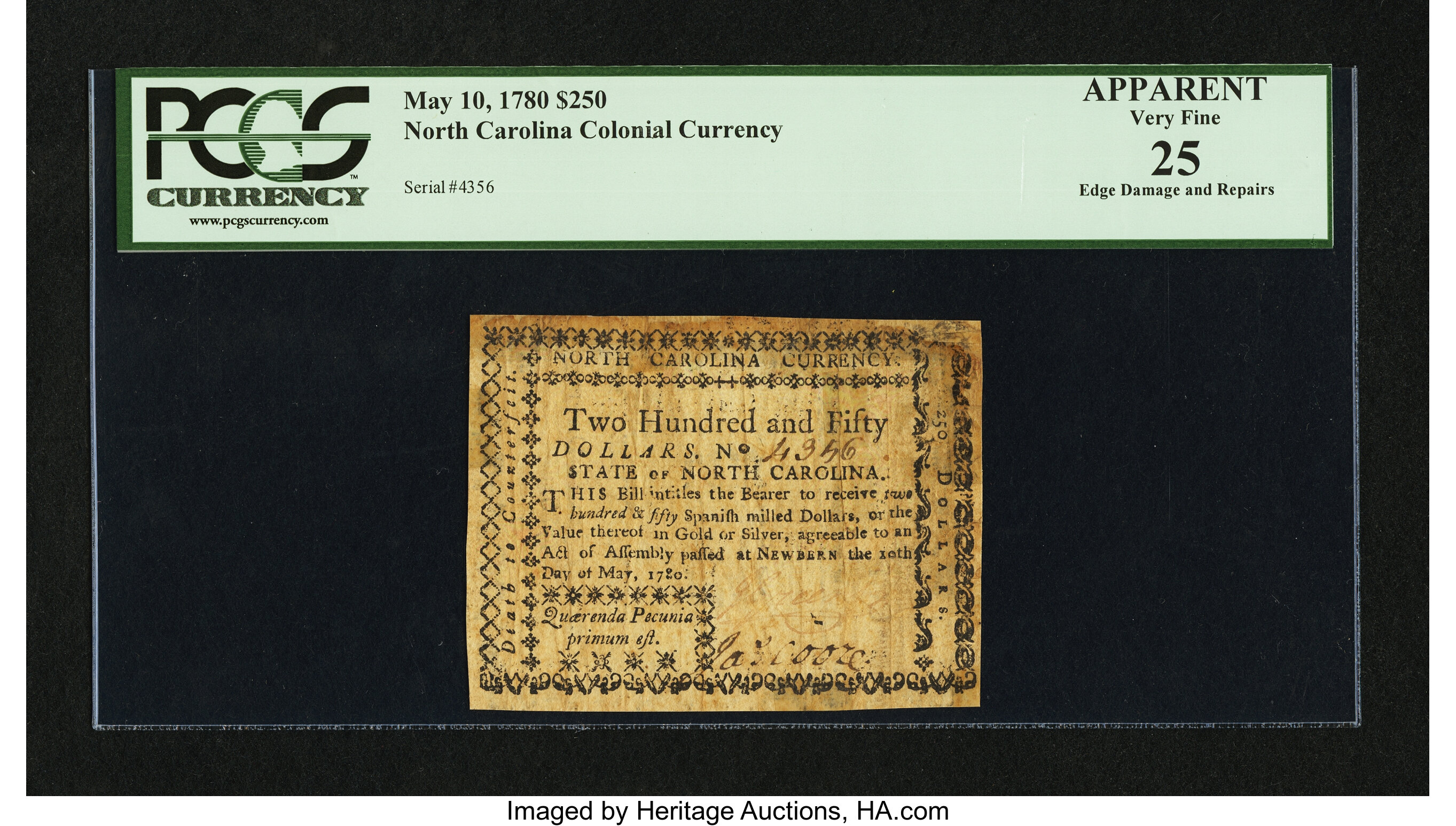 image for: North Carolina May 10, 1780 $250 PCGS Apparent Very Fine 25....