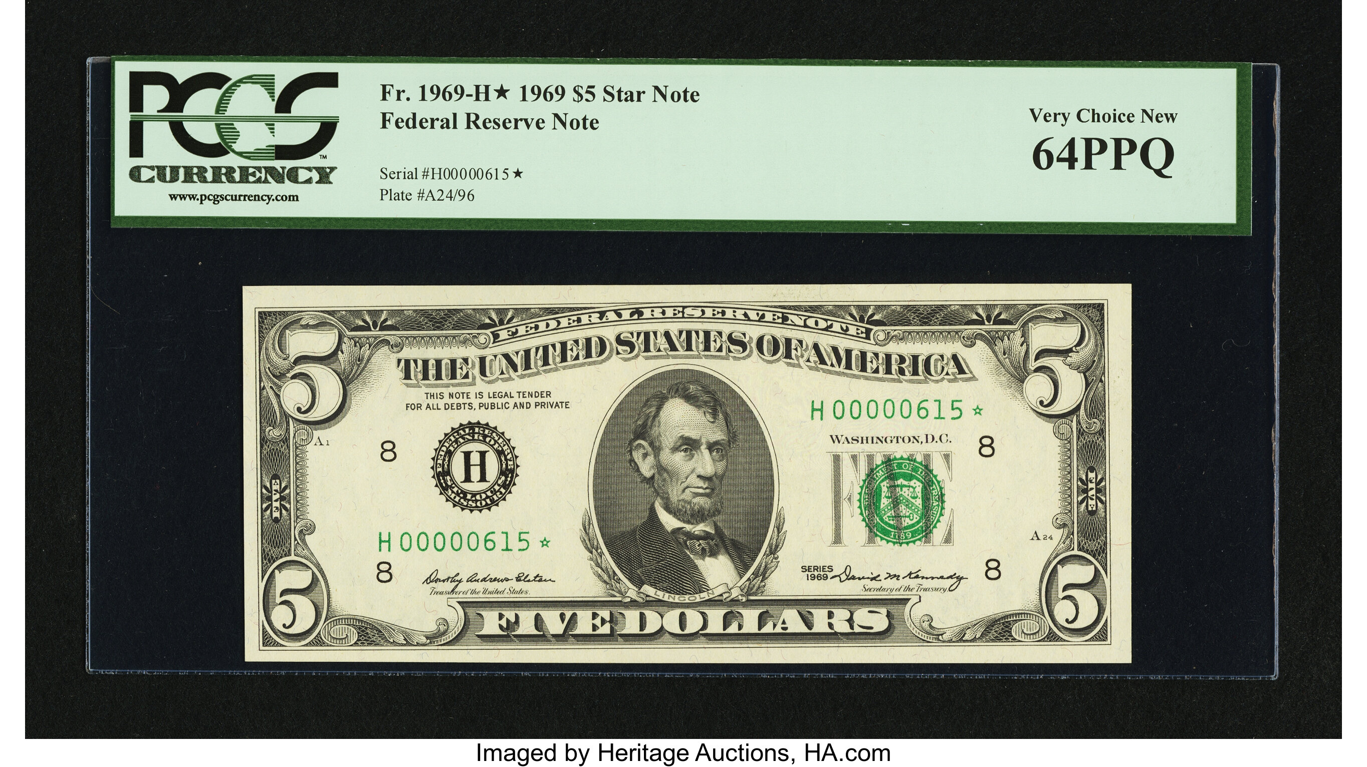 image for: Low Serial Number Fr. 1969-H* $5 1969 Federal Reserve Star Note. PCGS Very Choice New 64PPQ....