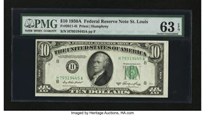 image for: Fr. 2011-H $10 1950A Federal Reserve Note. PMG Choice Uncirculated 63 EPQ....