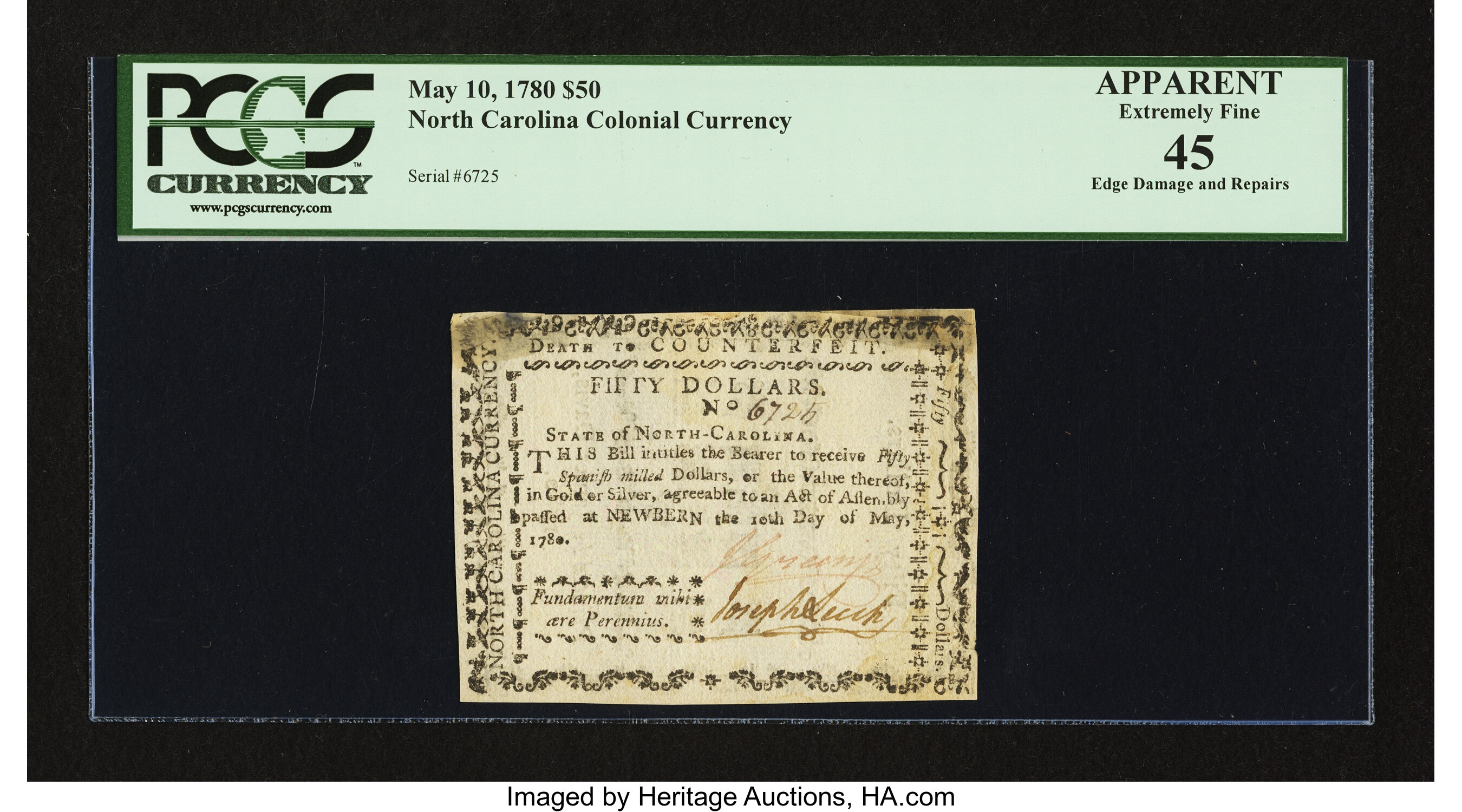image for: North Carolina May 10, 1780 $50 PCGS Apparent Extremely Fine 45....