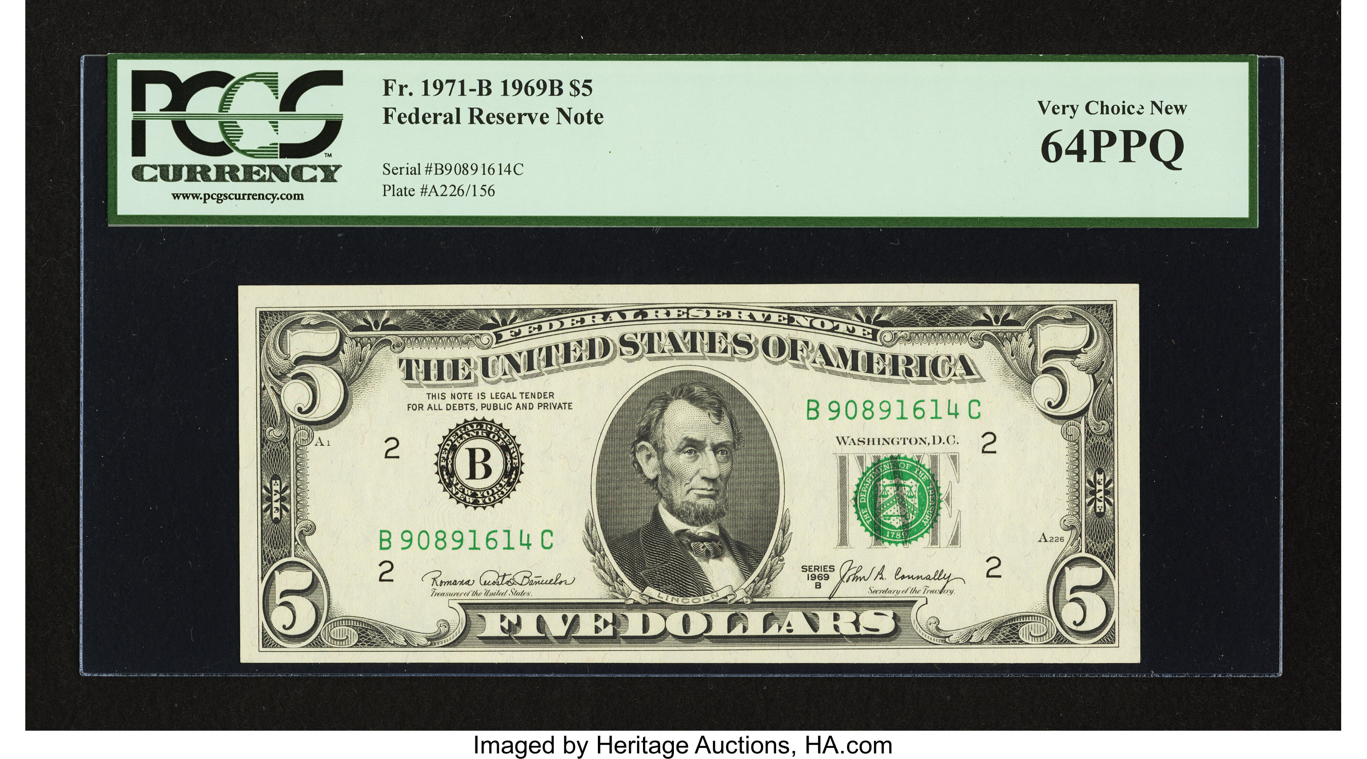 image for: Fr. 1971-B $5 1969B Federal Reserve Note. PCGS Very Choice New 64PPQ....