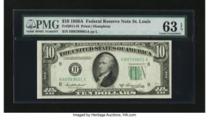 image for: Fr. 2011-H $10 1950A Federal Reserve Note. PMG Choice Uncirculated 63 EPQ....