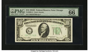 image for: Fr. 2009-G $10 1934D Federal Reserve Note. PMG Gem Uncirculated 66 EPQ....