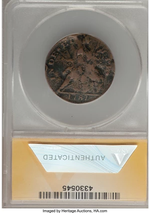 image for: 1787 COPPER INDE ET LIB Mailed Bust Right Connecticut Copper--Damaged--ANACS. VG8 Details. M. 52-G.1, W-2745, R.6....