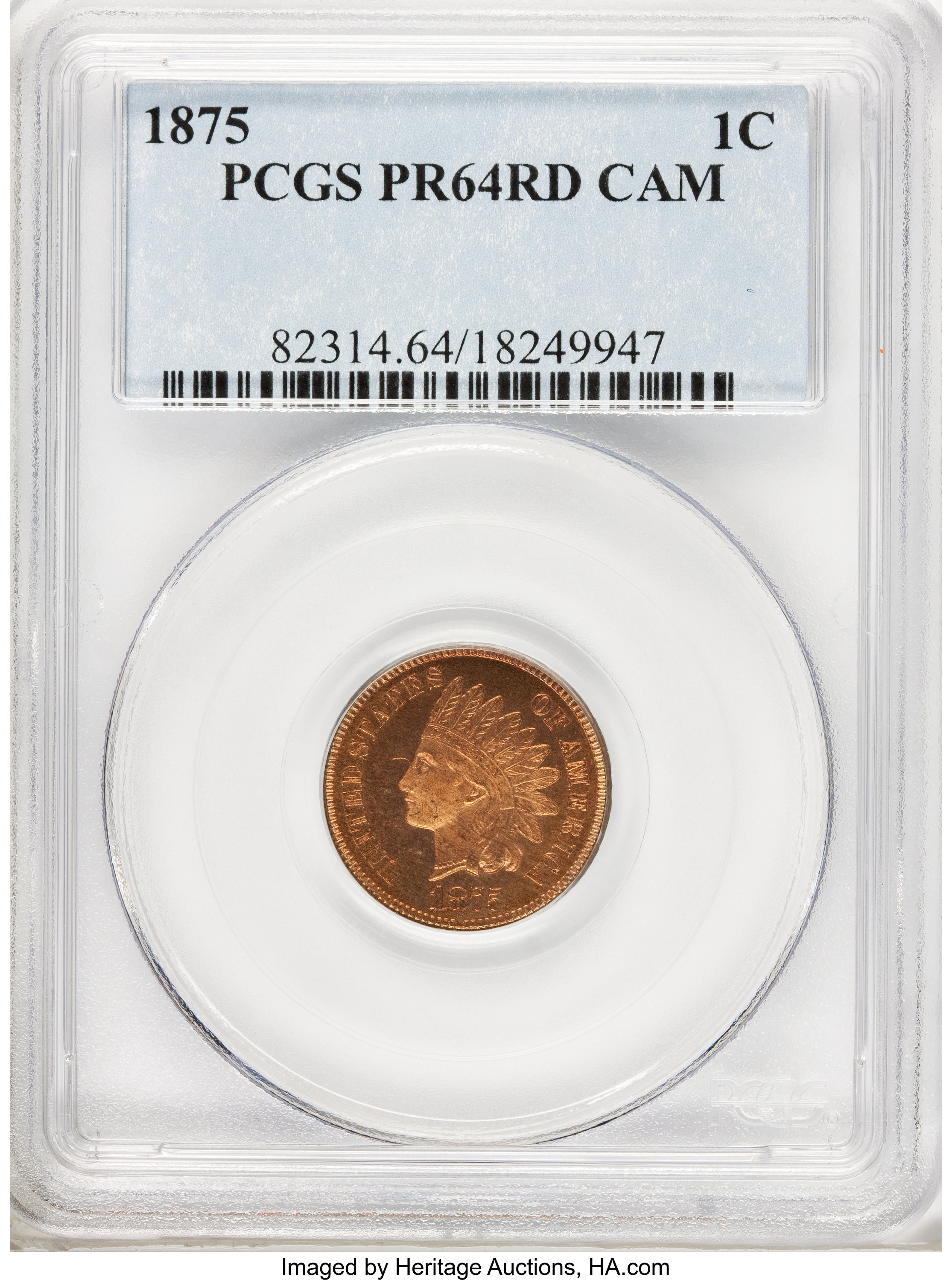 image for: 1875 1C PR64 Red Cameo PCGS....