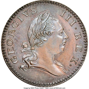 image for: 1773 Virginia Penny Pattern, Newman 1-A, W-1390, R.6, PR62 Brown NGC....