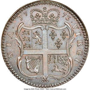 image for: 1773 Virginia Penny Pattern, Newman 1-A, W-1390, R.6, PR62 Brown NGC....
