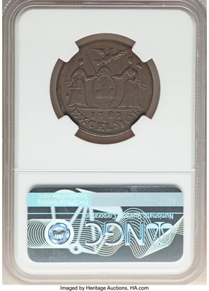 image for: 1787 New York Excelsior Copper, Indian and New York Arms, W-5795, High R.6, VF30 NGC. ...