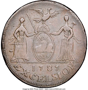 image for: 1787 New York Excelsior Copper, Indian and New York Arms, W-5795, High R.6, VF30 NGC. ...