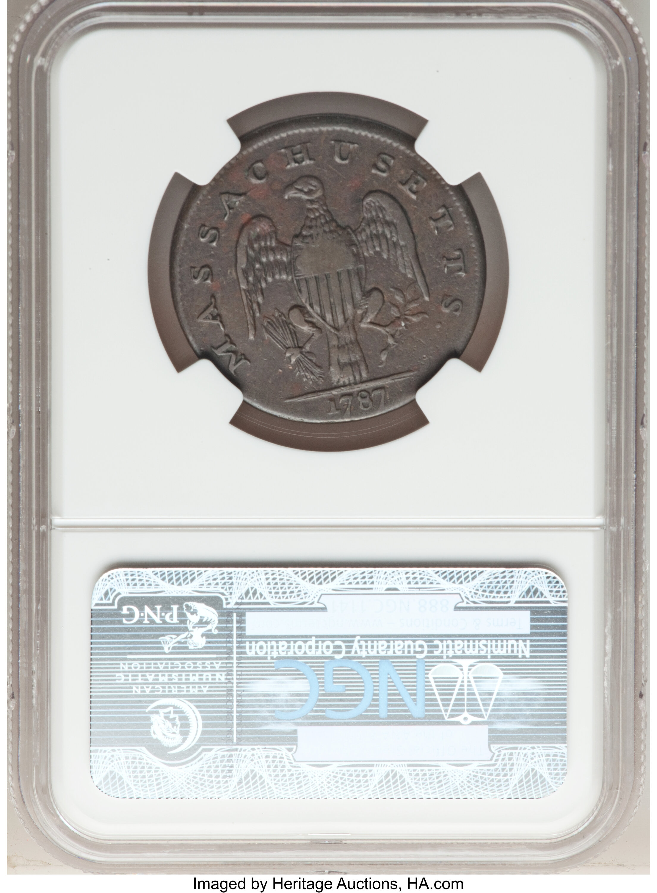 image for: 1787 Massachusetts Cent, Arrows Right, Ryder 2a-F, W-6070, High R.6, XF45 NGC....